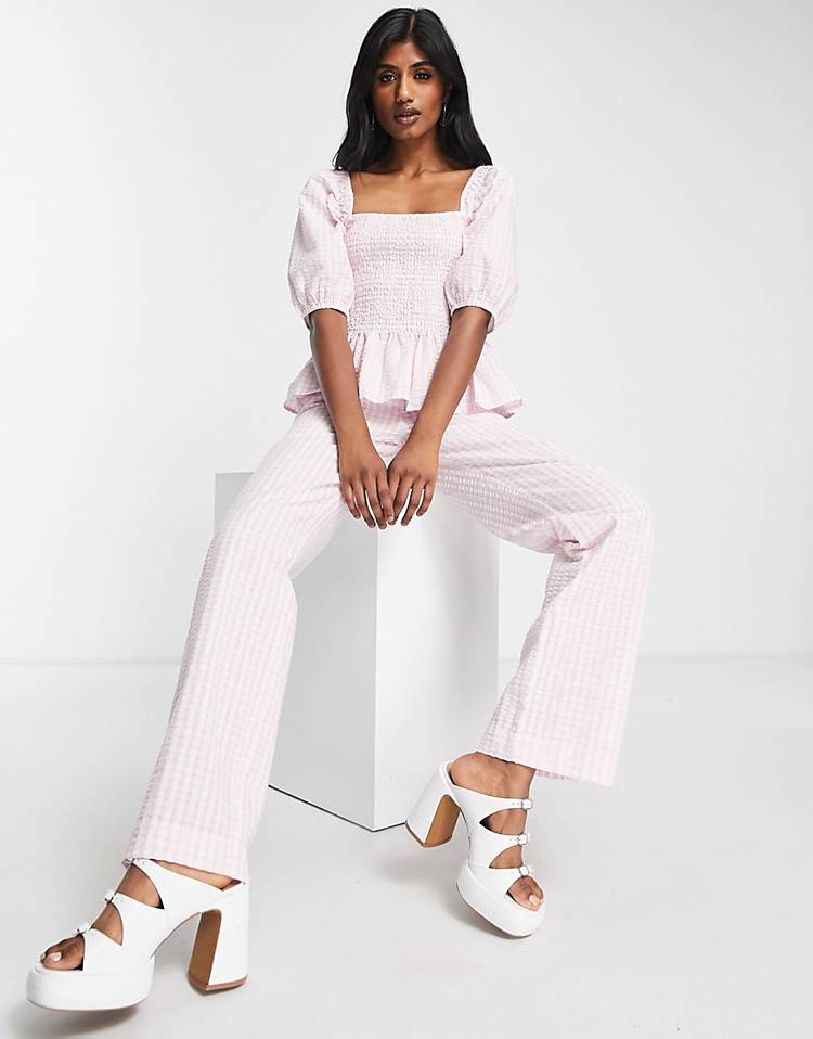 Envii relaxed pants in pink gingham - part of a set